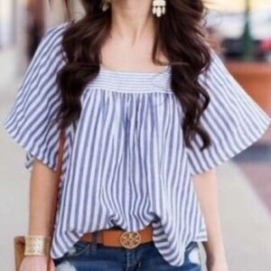 Madewell blue and white striped butterfly Square Neck Blouse Top XS